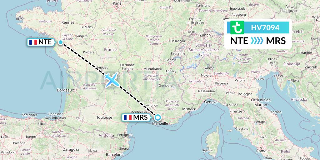 HV7094 Transavia Flight Map: Nantes to Marseille
