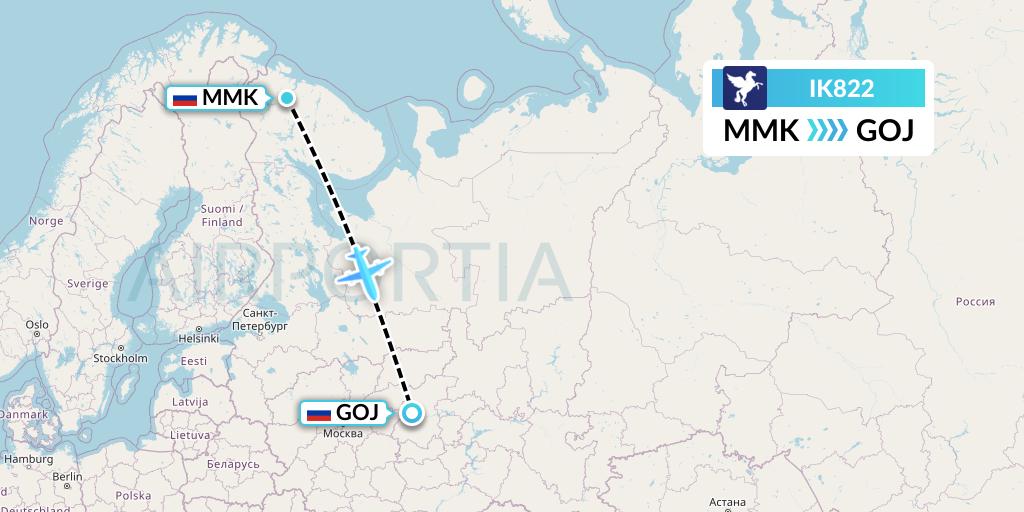 IK822 Air Kiribati Flight Map: Murmansk to Nizhny Novgorod