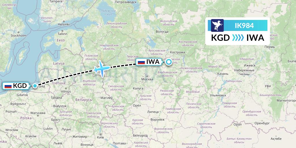 IK984 Air Kiribati Flight Map: Kaliningrad to Ivanovo