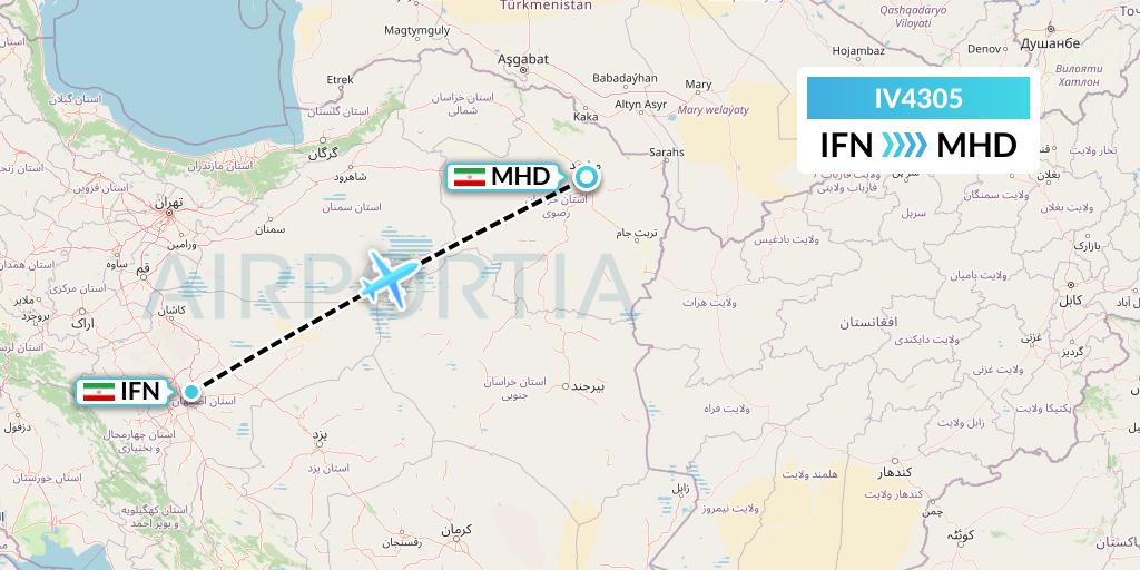 IV4305 VVB Aviation Malta Flight Map: Isfahan to Mashhad