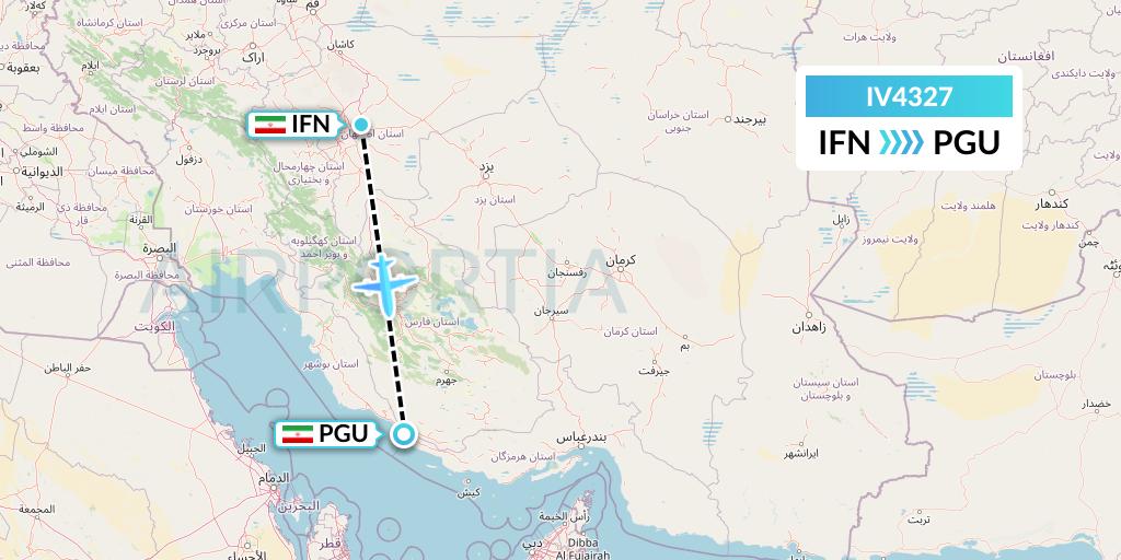IV4327 VVB Aviation Malta Flight Map: Isfahan to Assaluyeh