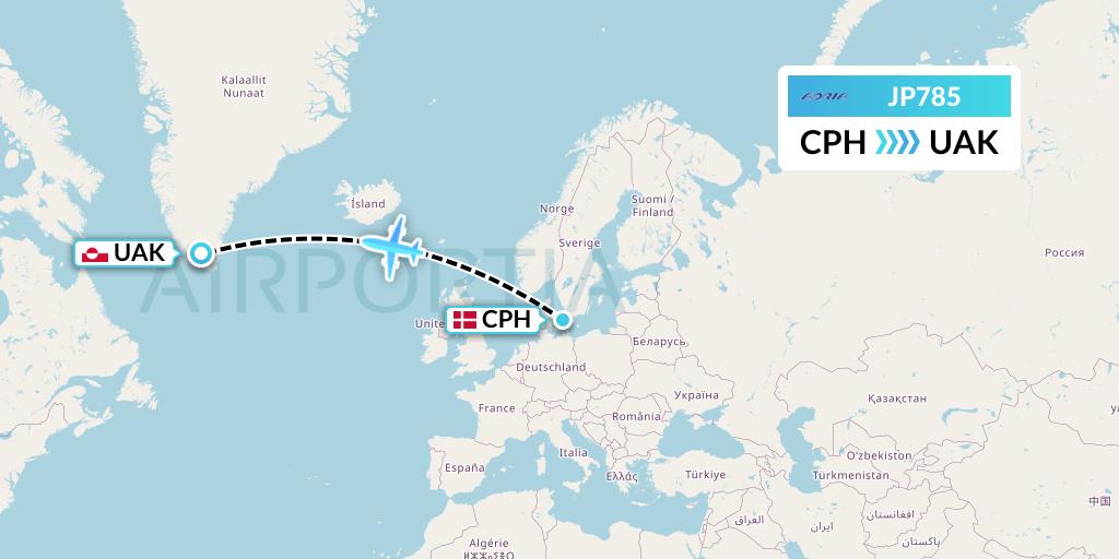 JP785 Adria Airways Flight Map: Copenhagen to Narsarsuaq