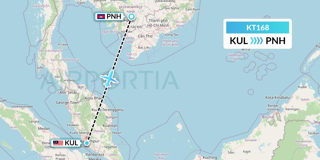 KT168 SiAvia d.o.o. Flight Map: Kuala Lumpur to Phnom Penh