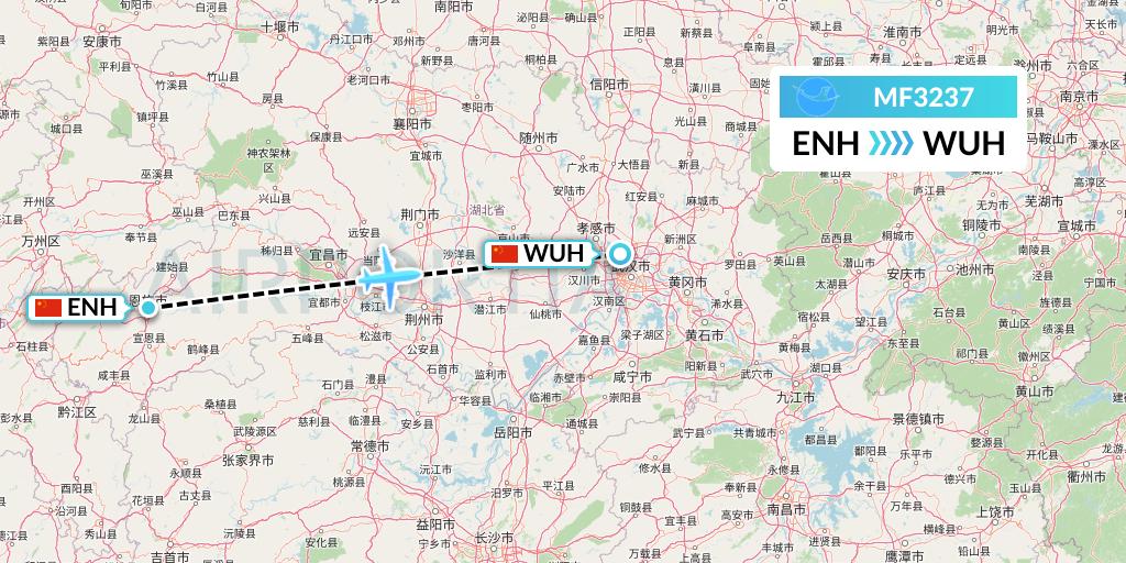MF3237 Xiamen Airlines Flight Map: Enshi to Wuhan