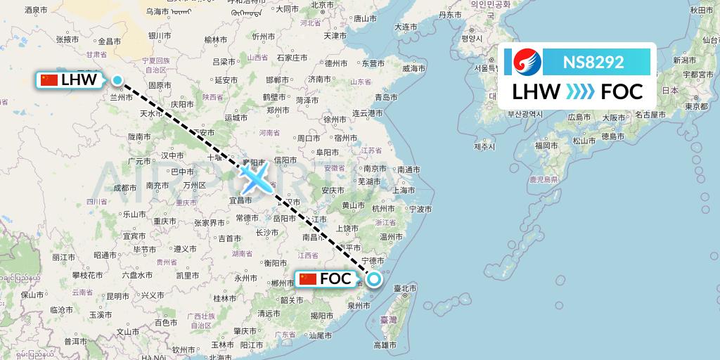 NS8292 Hebei Airlines Flight Map: Lanzhou to Fuzhou