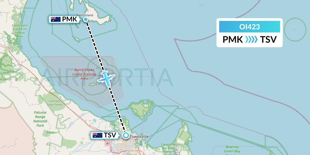OI423 Hinterland Aviation Flight Map: Palm Island to Townsville