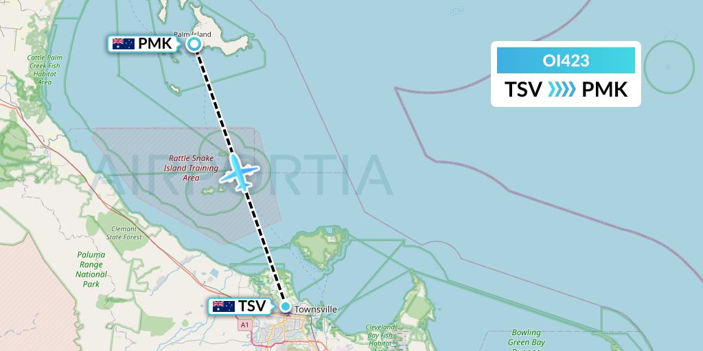 OI423 Hinterland Aviation Flight Map: Townsville to Palm Island