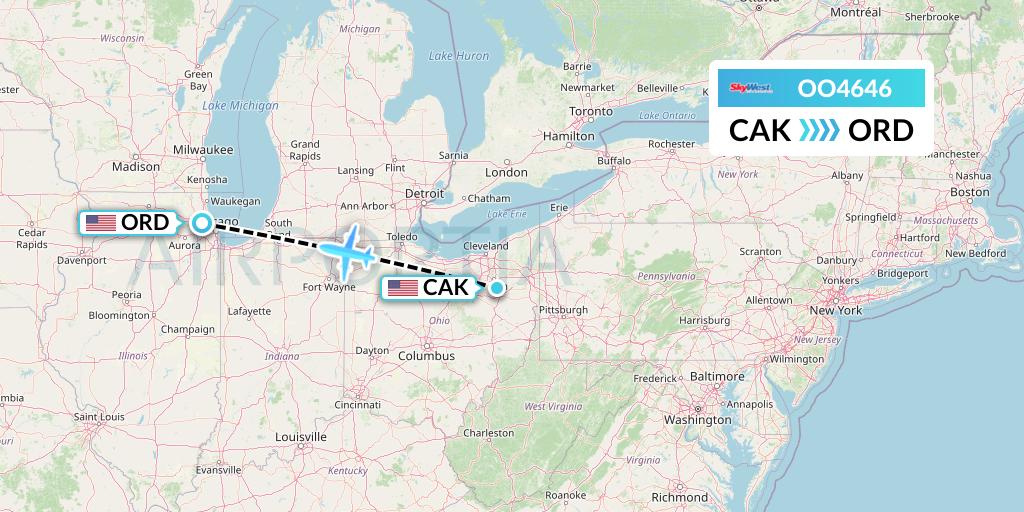 OO4646 SkyWest Airlines Flight Map: Akron to Chicago