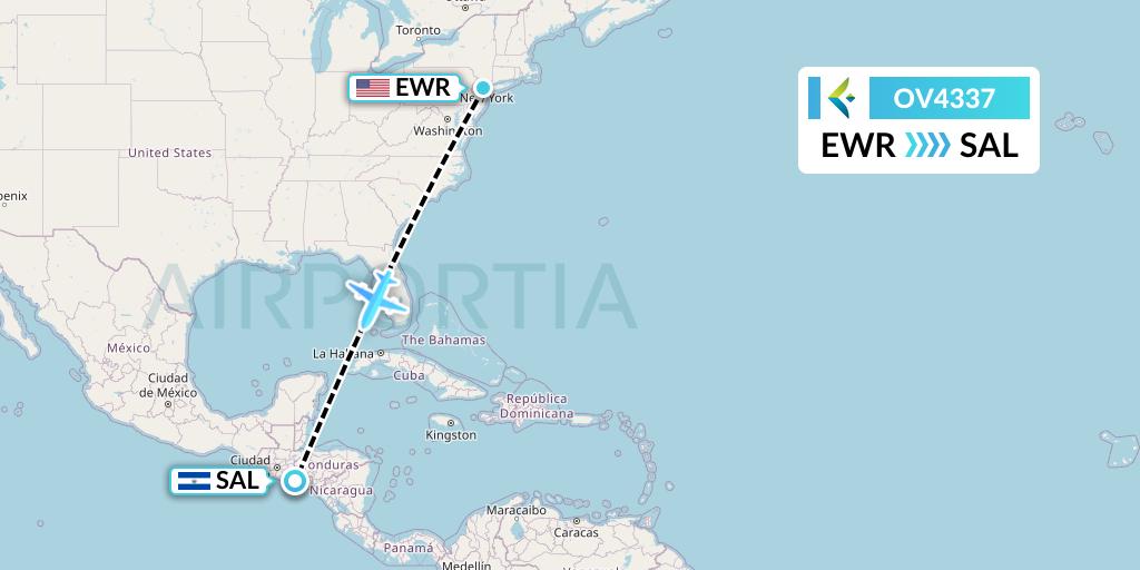 OV4337 SalamAir Flight Map: New York to San Salvador