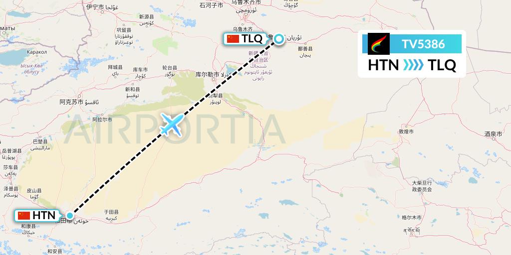 TV5386 Tibet Airlines Flight Map: Hotan to Turpan