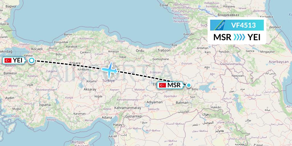VF4513 ValuAir Flight Map: Mus to Bursa