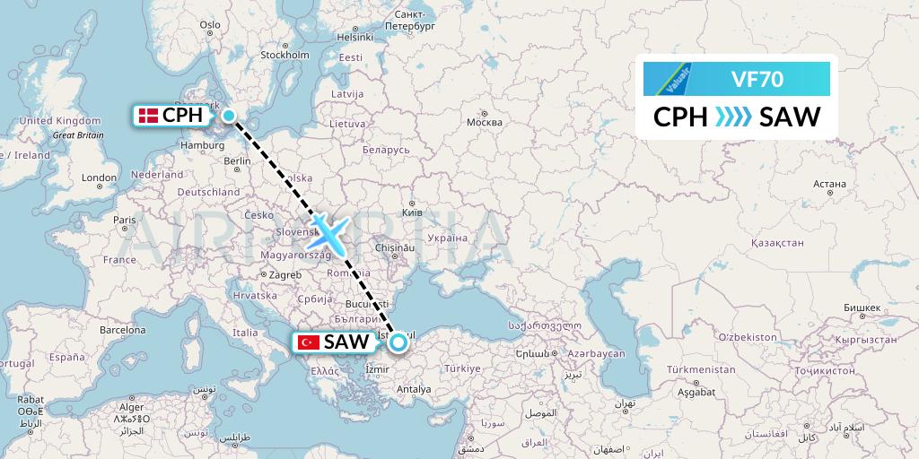 VF70 ValuAir Flight Map: Copenhagen to Istanbul