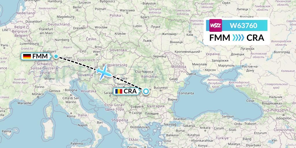W63760 Wizz Air Flight Map: Memmingen to Craiova