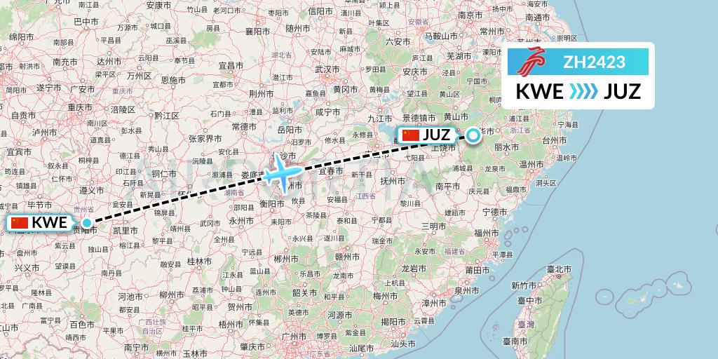 ZH2423 Shenzhen Airlines Flight Map: Guiyang to Quzhou
