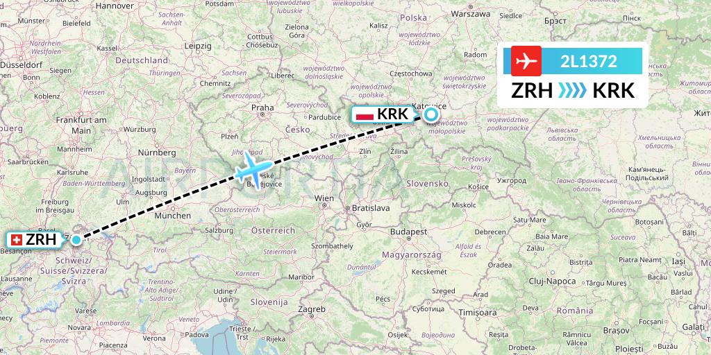 2L1372 Helvetic Airways Flight Map: Zurich to Krakow