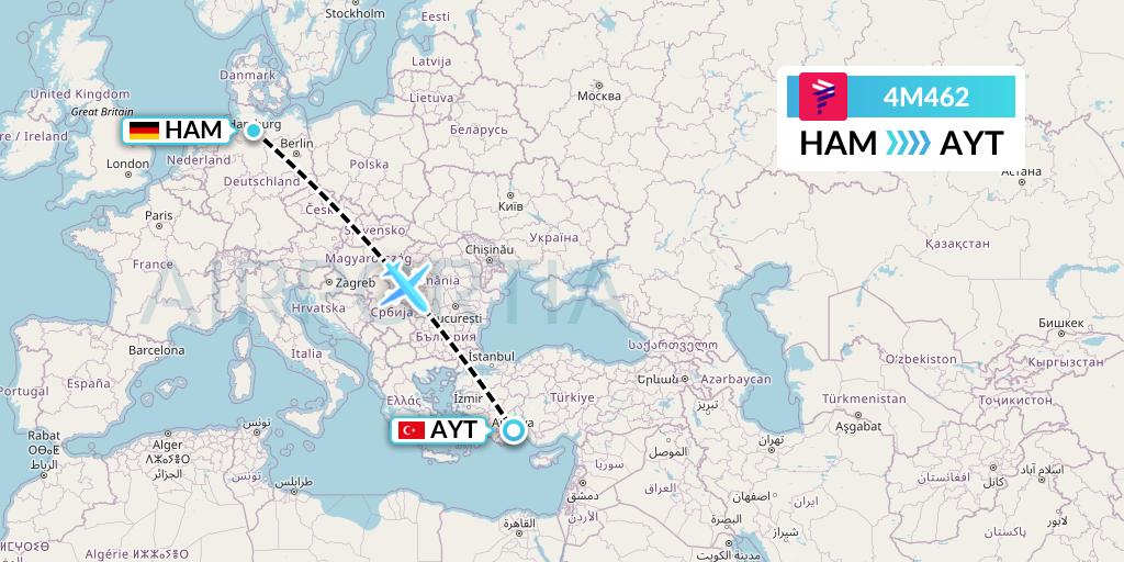 4M462 LATAM Airlines Argentina Flight Map: Hamburg to Antalya