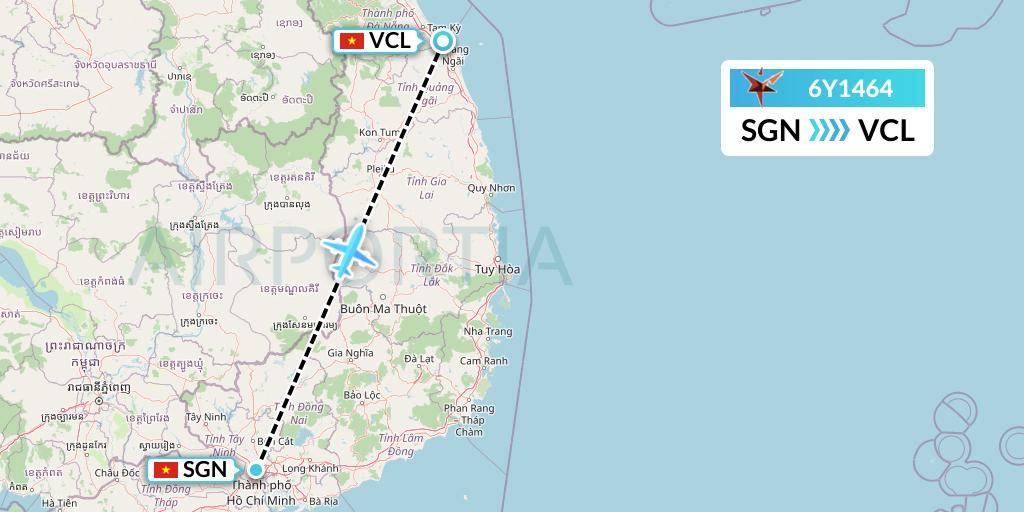 6Y1464 SmartLynx Flight Map: Ho Chi Minh City to Chu Lai