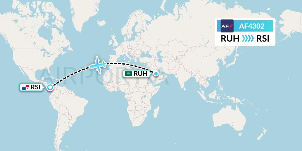 AF4302 Air France Flight Map: Riyadh to Rio Sidra
