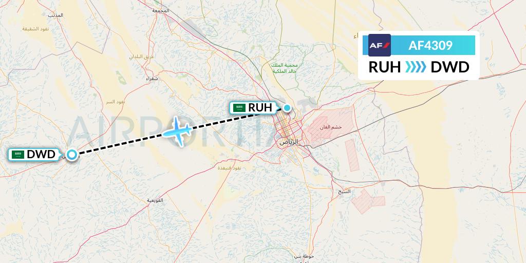 AF4309 Air France Flight Map: Riyadh to Dawadmi
