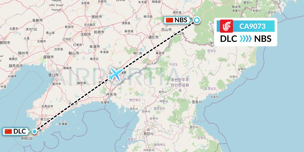 CA9073 Air China Flight Map: Dalian to Baishan