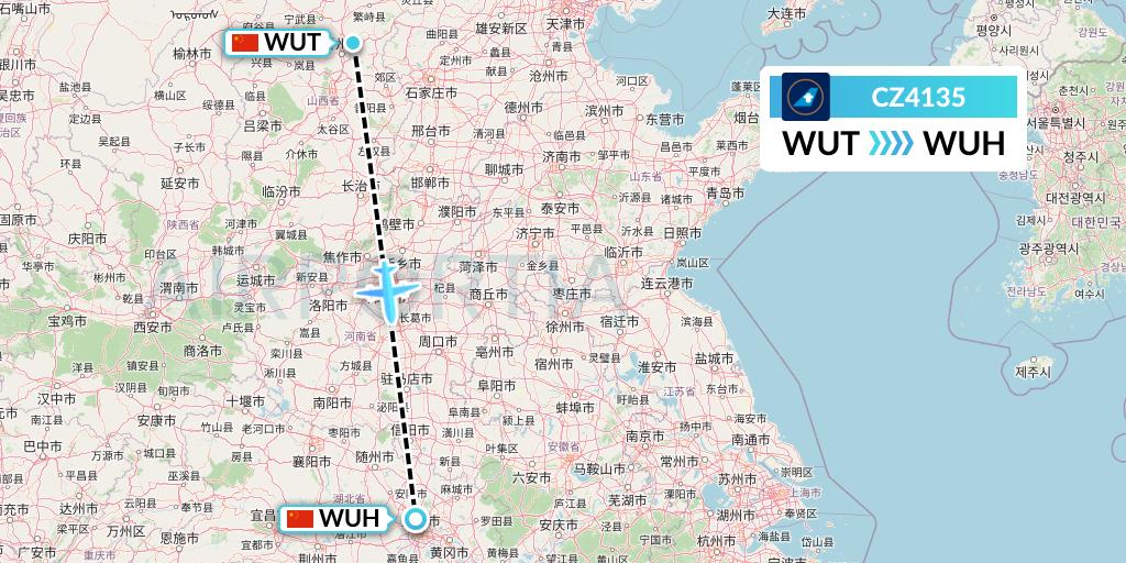 CZ4135 China Southern Airlines Flight Map: Taiyuan to Wuhan