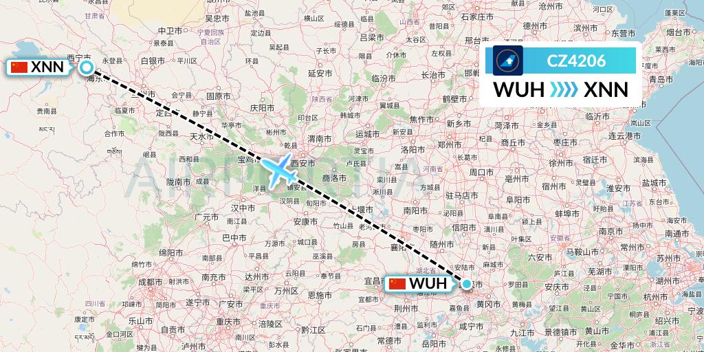 CZ4206 China Southern Airlines Flight Map: Wuhan to Xining