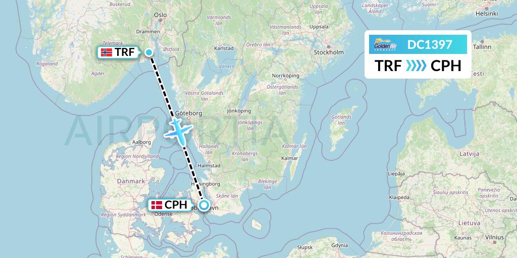 DC1397 Braathens Regional Flight Map: Oslo to Copenhagen
