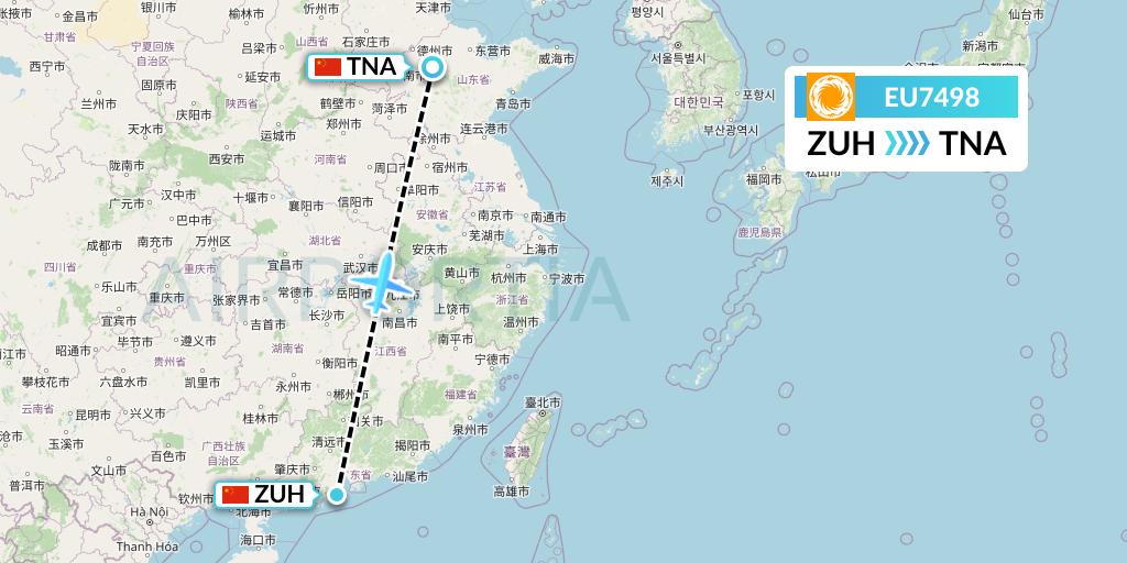 EU7498 Chengdu Airlines Flight Map: Zhuhai to Jinan