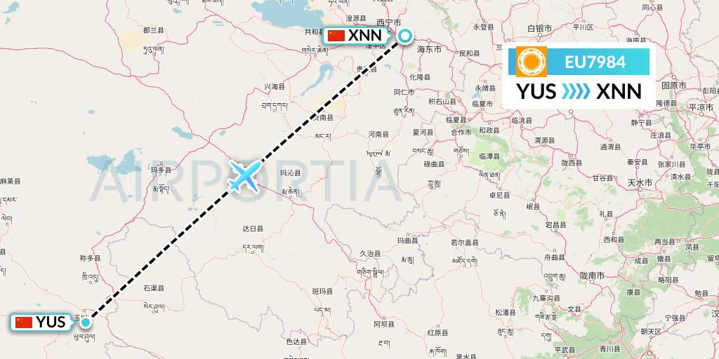 EU7984 Chengdu Airlines Flight Map: Yushu to Xining