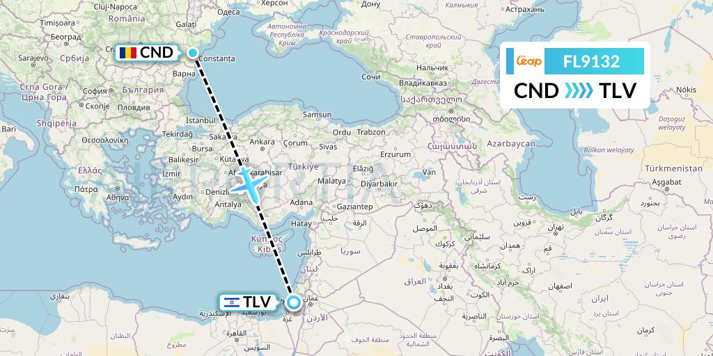 FL9132 AirTran Flight Map: Constanta to Tel Aviv