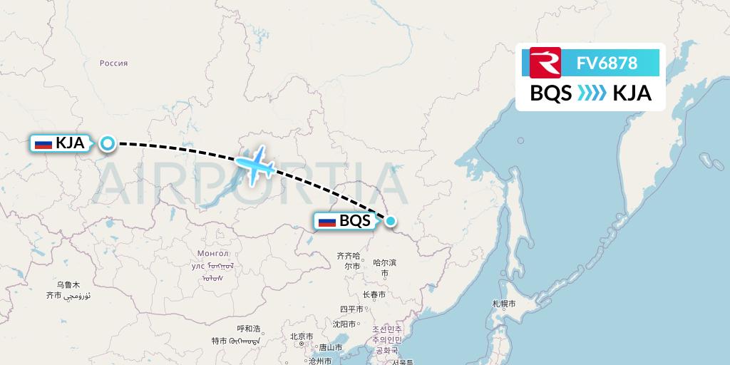 FV6878 Rossiya Flight Map: Blagoveshchensk to Krasnoyarsk