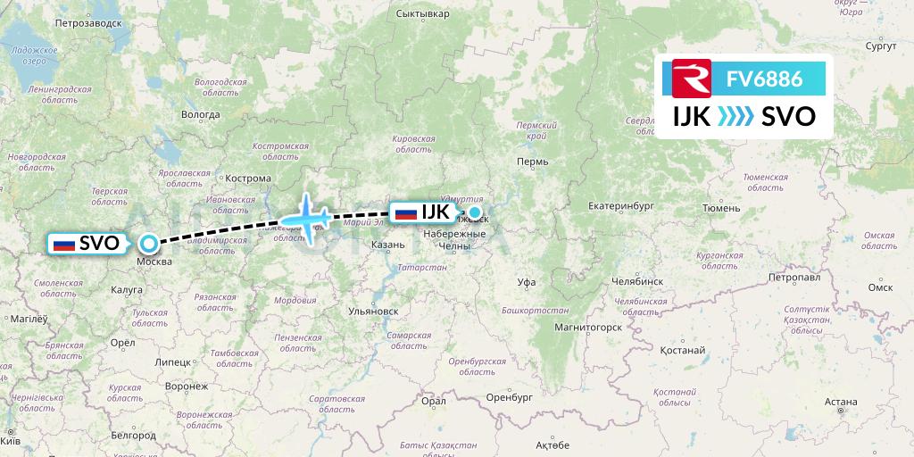 FV6886 Rossiya Flight Map: Izhevsk to Moscow