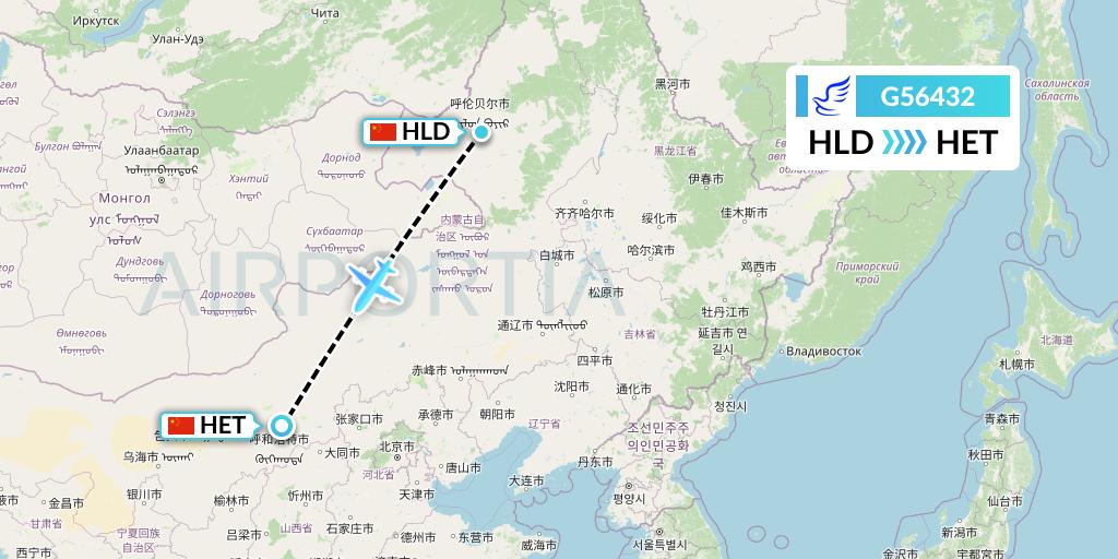 G56432 China Express Airlines Flight Map: Hailar to Hohhot