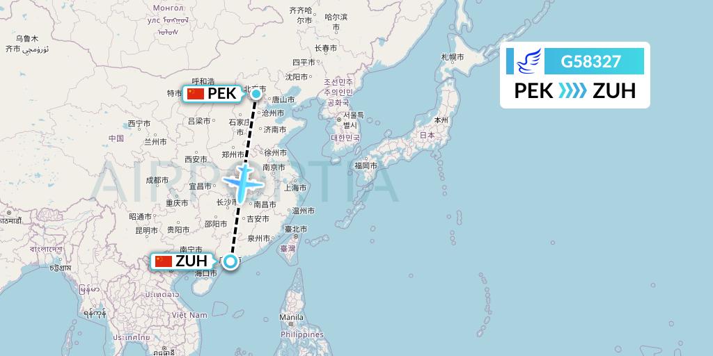 G58327 China Express Airlines Flight Map: Beijing to Zhuhai