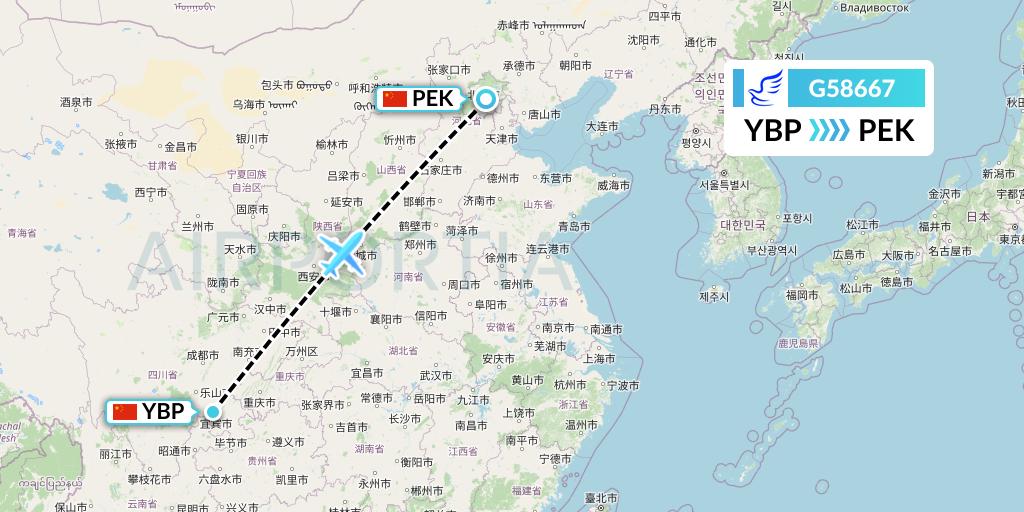 G58667 China Express Airlines Flight Map: Yibin to Beijing