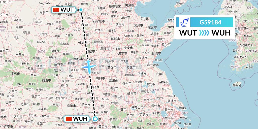 G59184 China Express Airlines Flight Map: Taiyuan to Wuhan