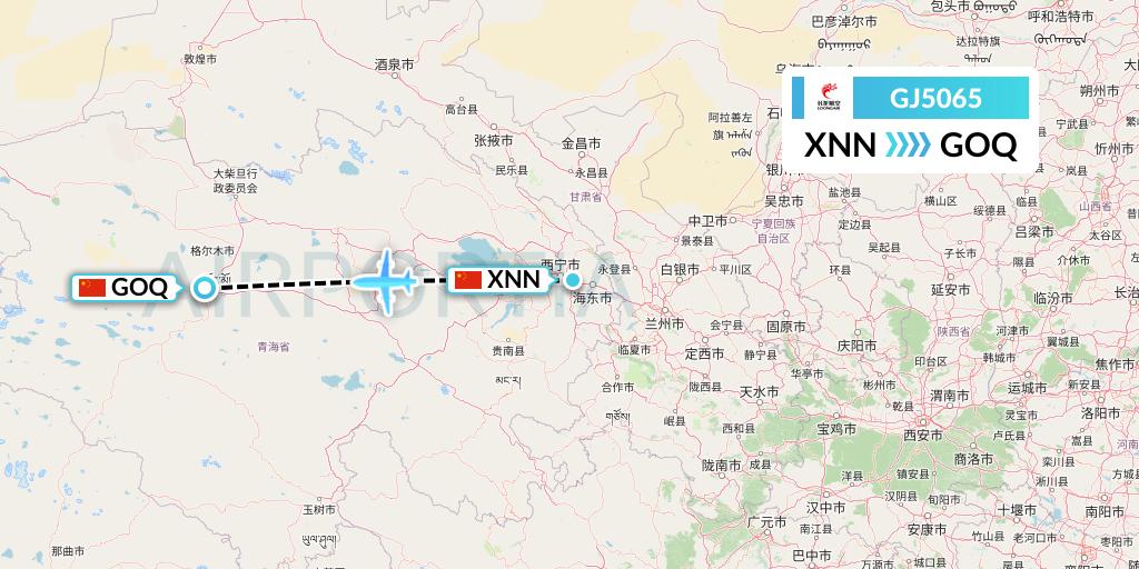 GJ5065 Loong Airlines Flight Map: Xining to Golmud