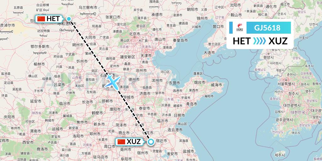 GJ5618 Loong Airlines Flight Map: Hohhot to Xuzhou