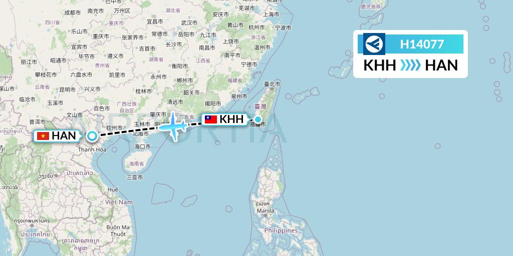 H14077 Hahn Air Systems Flight Map: Kaohsiung to Hanoi