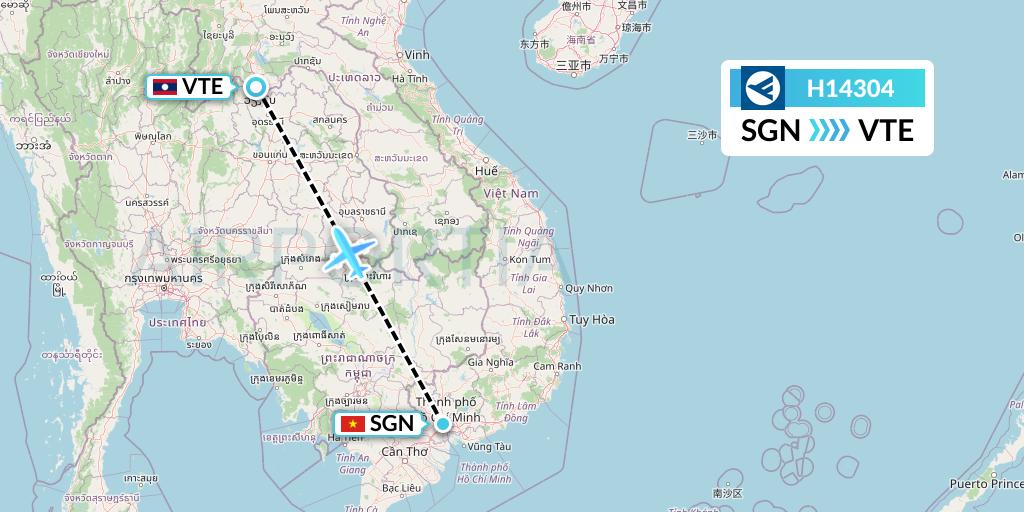 H14304 Hahn Air Systems Flight Map: Ho Chi Minh City to Vientiane