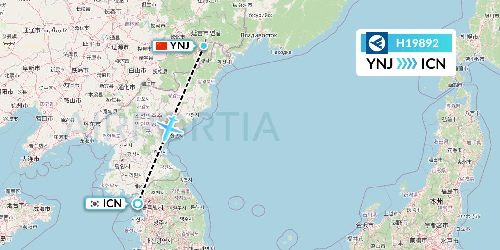 H19892 Hahn Air Systems Flight Map: Yanji to Seoul