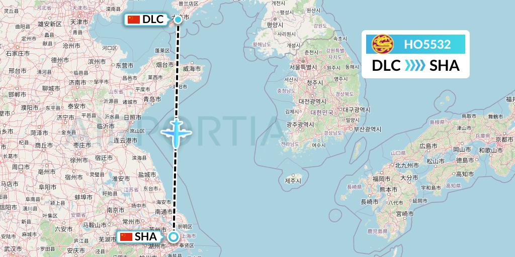 HO5532 Juneyao Airlines Flight Map: Dalian to Shanghai