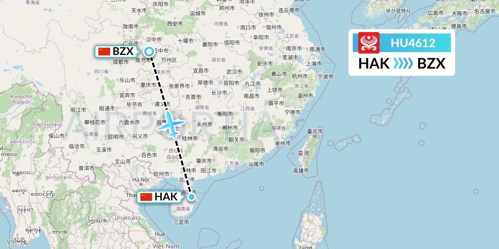 HU4612 Hainan Airlines Flight Map: Haikou to Guangyuan