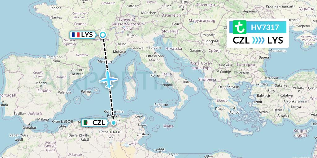 HV7317 Transavia Flight Map: Constantine to Lyon