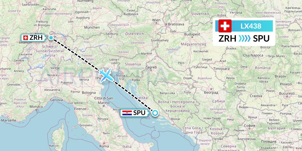 LX438 Swiss Flight Map: Zurich to Split