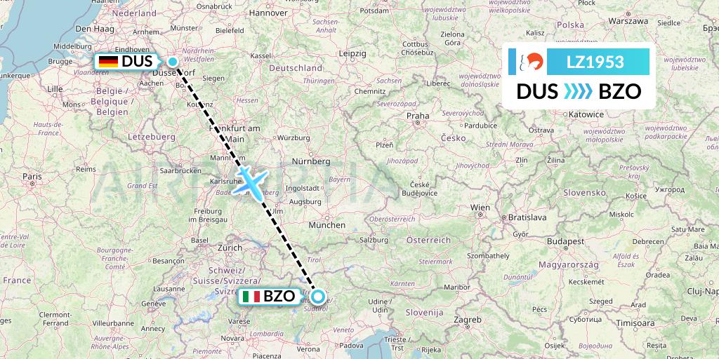 LZ1953 Air Link Flight Map: Dusseldorf to Bolzano