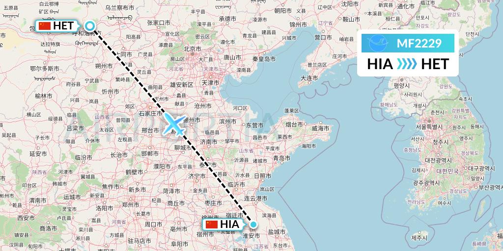 MF2229 Xiamen Airlines Flight Map: Huai'an to Hohhot