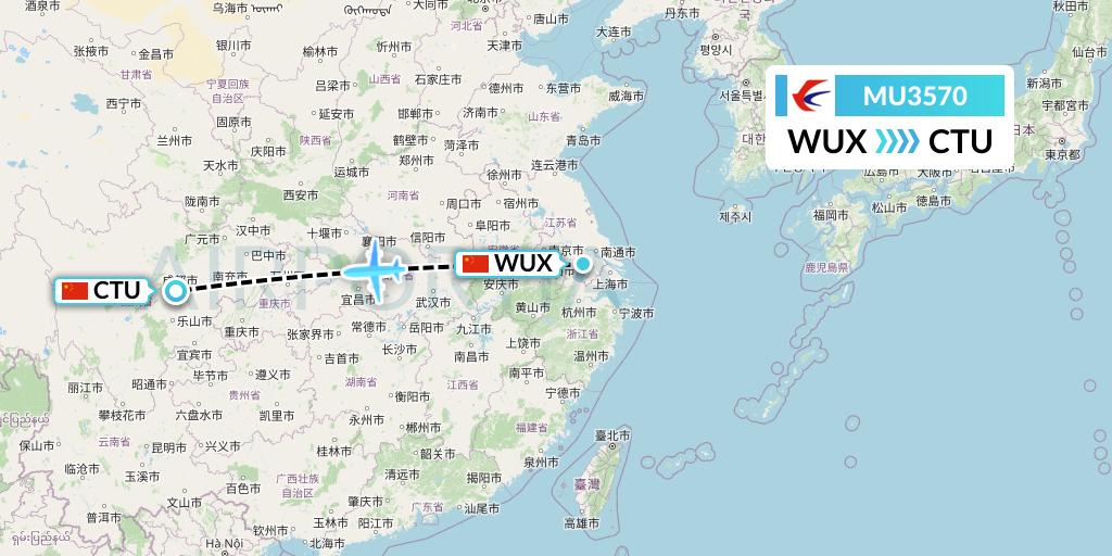 MU3570 China Eastern Airlines Flight Map: Wuxi to Chengdu