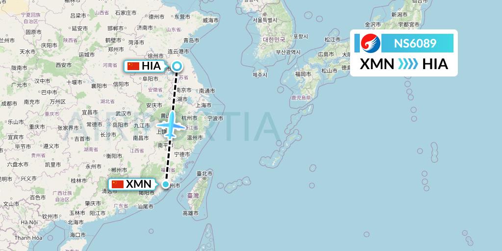 NS6089 Hebei Airlines Flight Map: Xiamen to Huai'an