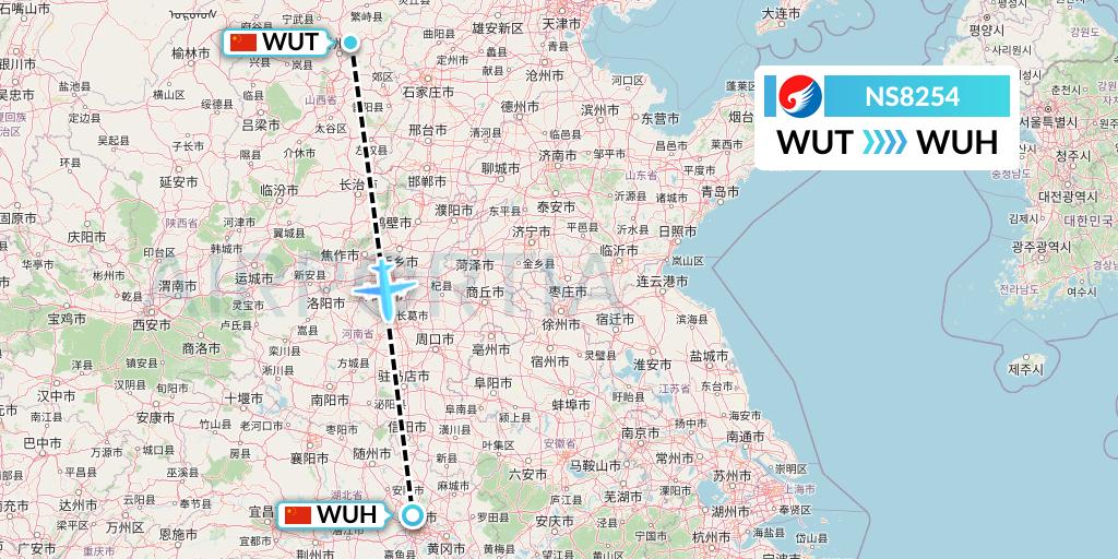 NS8254 Hebei Airlines Flight Map: Taiyuan to Wuhan